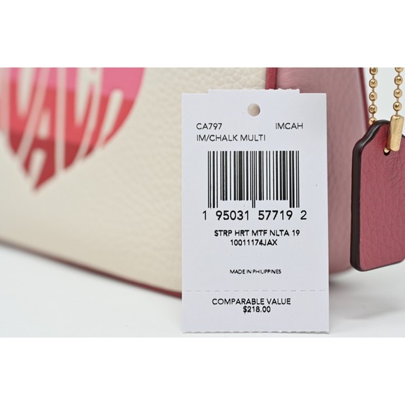 COACH NOLITA 19 Wristlet Chalk Pebbled Leather Stripe Heart Motif CA797 NWT - Picture 8 of 12